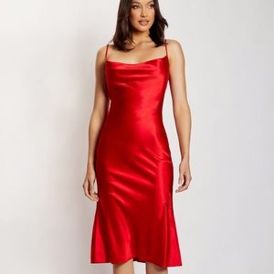 MESHKI Tabitha Cowl Neck Slip Red Midi Dress